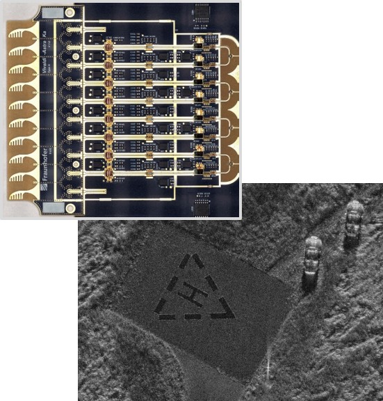 300-GHz-MIRANDA - weltweit höchste Auflösung von 3,5 mm. SAR-Bild aufgenommen bei 300-GHz aus einem fahrenden Auto. Das Bild zeigt eine Parkbucht.